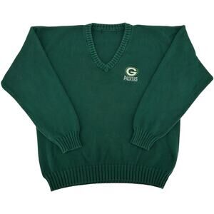 VTG 90s Men's Green Embroidered NFL Green Bay Packers V Neck Knitted Sweater XL